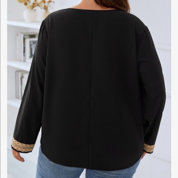 Boho sheer Mesh Lace Long Sleeve Top Shirt Blouse Black - Picture 3 of 12